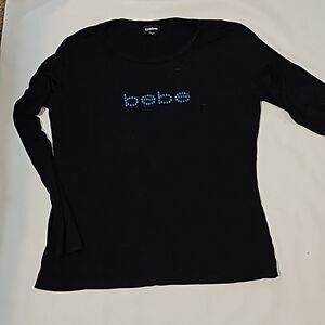 Perfect Condition bebe Vintage Y2K Black green/blue Rhinestone Logo Size XL